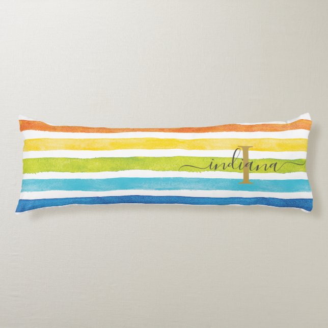 Monogram Rainbow Name Initial Script Custom Body Cushion (Front)