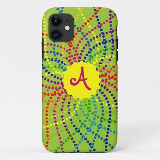 Monogram Rainbow Polka Dots Flower iPhone Case (Back)