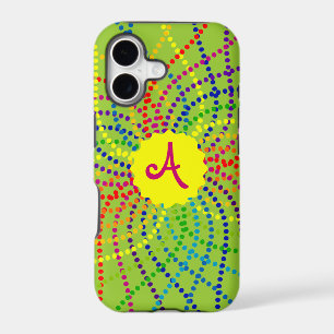 Monogram Rainbow Polka Dots Flower iPhone Case