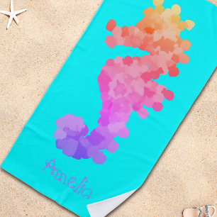 Monogram Rainbow Seahorse Beach Towel