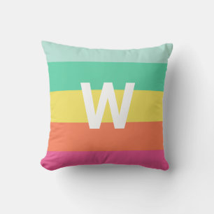 Monogram Rainbow Sherbet Color Block Stripe Cushion