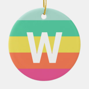 Monogram Rainbow Sherbet Colour Block Personalised Ceramic Tree Decoration