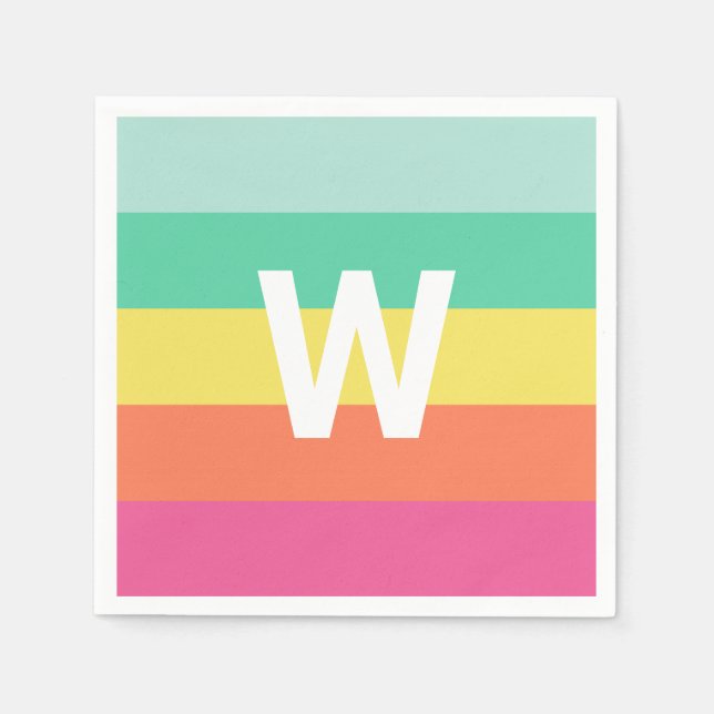 Monogram Rainbow Sherbet Colour Block Personalised Napkin (Front)
