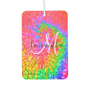 Monogram Rainbow Tie Dye Faux Glitter Photo Car Air Freshener