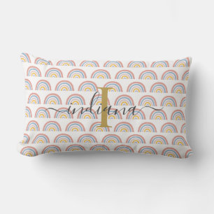 Monogram Rainbow Watercolor Boho Script Lumbar Cushion