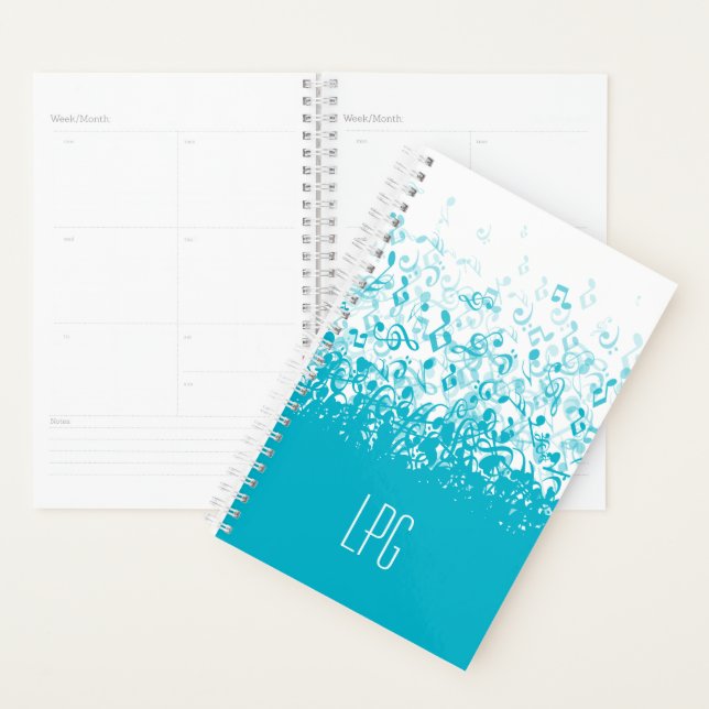 Monogram Raining Music Notes Aqua Planner (Display)