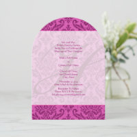 Monogram Raspberry Pink Damask Wedding Invitation