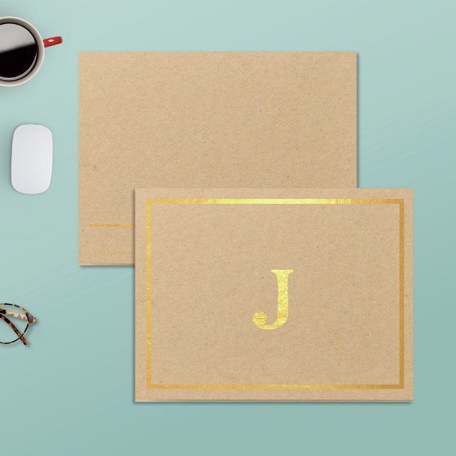 Monogram Real Gold Foil Note Cards on Kraft Paper (Creator Uploaded)