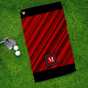Monogram Red and Black Diagonal Stripes Custom Golf Towel