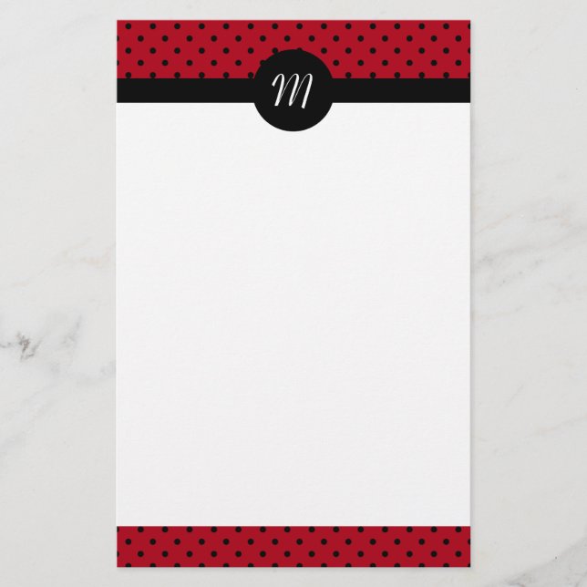 Monogram Red and Black Polka Dots Stationery (Front)