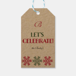 Monogram Red and Green Snowflakes Gift Tags