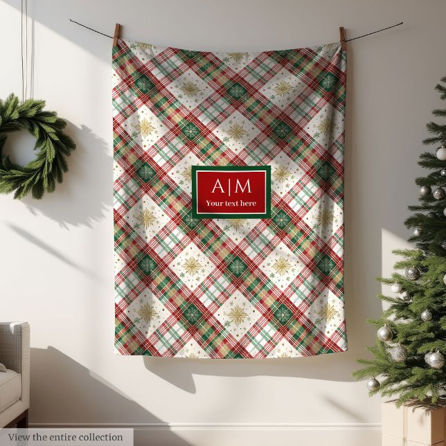 Monogram red and green watercolor festive blanket (Monogram red and green watercolor festive blanket)