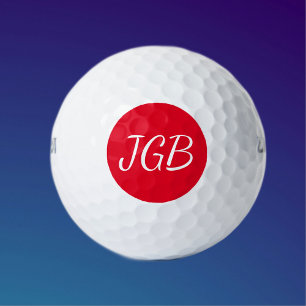 Monogram Red and White or Choose Colour Background Golf Balls