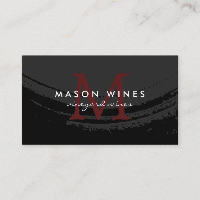 Monogram Red Artistic Brushed Red Wine Glass Business Card (Front)