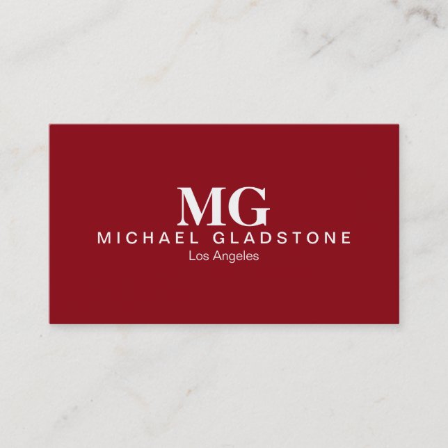 Monogram Red Background Business Card (Front)