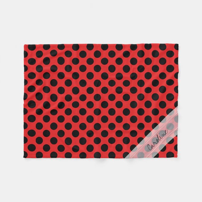 Monogram Red Black Cute Chic Polka Dot Pattern Fleece Blanket (Front (Horizontal))