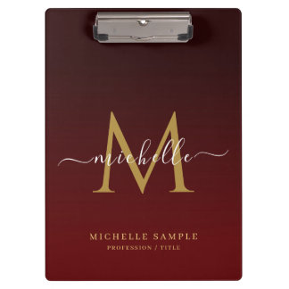 Monogram Red Black Gold Calligraphy Personalized Clipboard