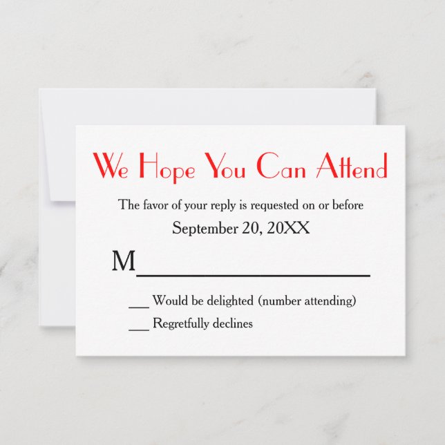 Monogram Red Black RSVP Version 2 Card (Front)