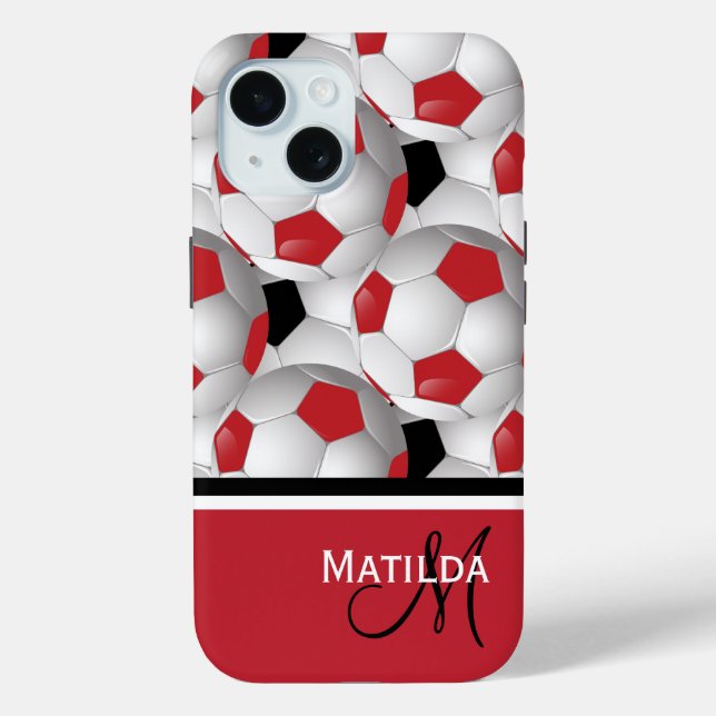 Monogram Red Black Soccer Ball Pattern Case-Mate iPhone Case (Back)