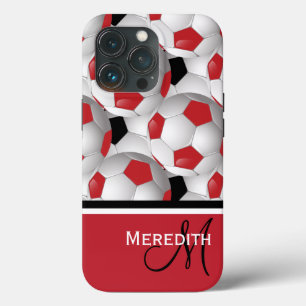 Monogram Red Black Soccer Ball Pattern iPhone 13 Pro Case