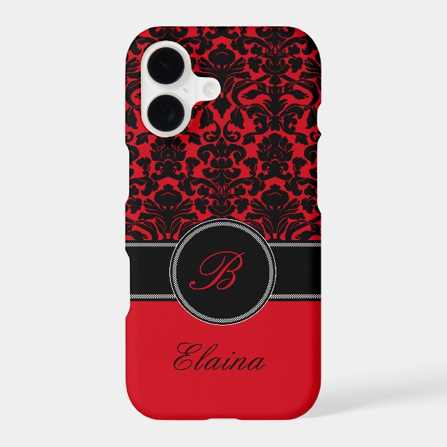 Monogram Red, Black, White Damask iPhone 7 Case (Back)