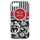 Monogram Red Black White Striped Damask