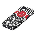 Monogram Red Black White Striped Damask