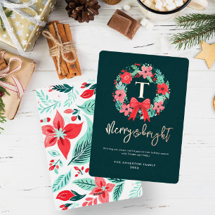 Monogram Red Bow Wreath Green Christmas 