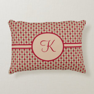 Monogram Red Brown Buffalo Plaid Rustic Country  Decorative Cushion