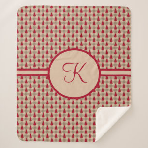 Monogram Red Brown Buffalo Plaid Rustic Country Sherpa Blanket