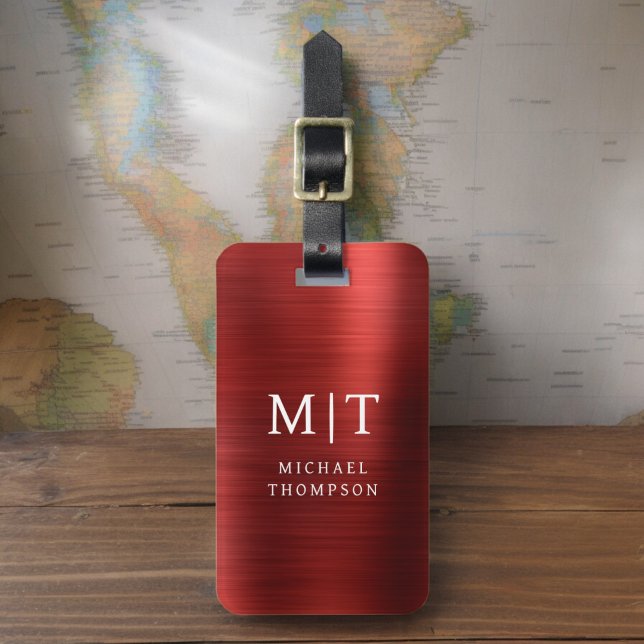 Monogram Red Brushed Metallic Elegant Luggage Tag (Creator Uploaded)