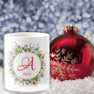 Monogram Red Christmas elegant letter Coffee Mug