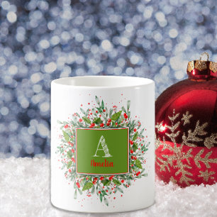 Monogram Red Christmas elegant letter Coffee Mug