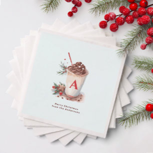 Monogram Red Christmas Party Hot Cocoa Coffee Napkin