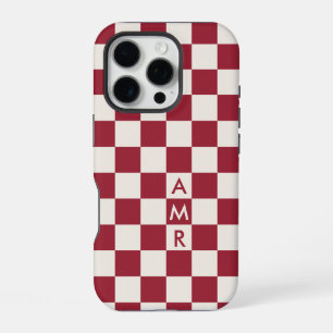 Monogram Red Cream Chequered Pattern iPhone 16 Pro Case
