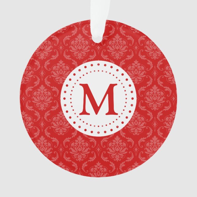 Monogram Red Damask Ornament (Front)