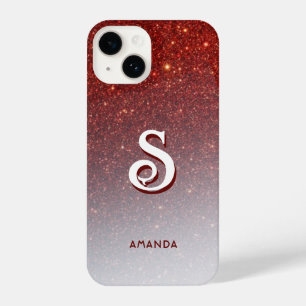 Monogram Red Glitter Ombre iPhone 14 Case