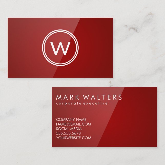 Monogram | Red Gloss Business Card (Front/Back)