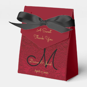 Monogram Red Gold Black Christmas Winter Wedding Favour Box