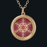 Monogram Red, Gold Glitter Snowflake Necklace<br><div class="desc">This festive monogrammed red and gold faux glitter (PRINTED) snow flake necklace matches the wedding invitation shown below. It would be a perfect thank you gift for your Bridesmaid, Flower Girls, Maid of Honour or someone else in your wedding party. The text is customisable. You can also select a silver...</div>