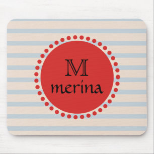Monogram Red Gold Striped Circle Mouse Pad