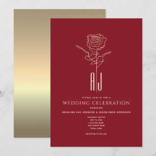 Monogram Red & Gold Wedding Invitation