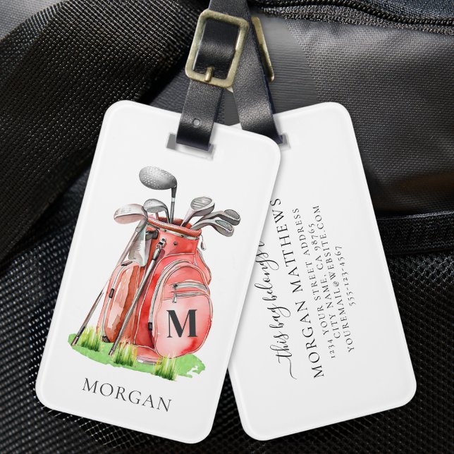Monogram Red Golf Bag Luggage Tag (Monogram Red Golf Bag Luggage Tag)