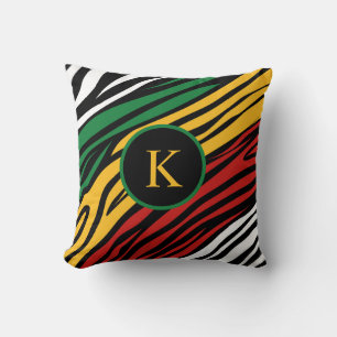 Monogram Red Green Yellow Black History Month Cushion