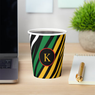 Monogram Red Green Yellow Black History Month Paper Cups