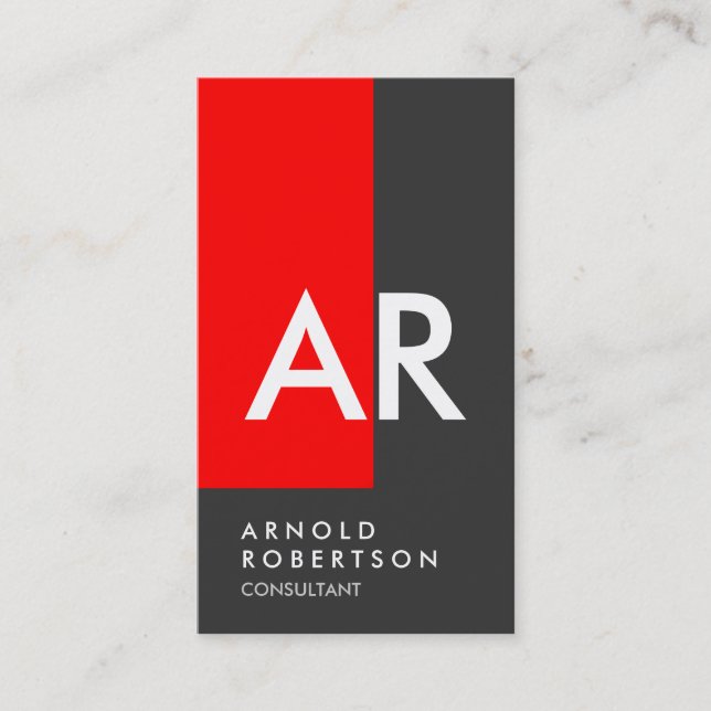 Monogram Red Grey Consultant Business Card (Front)