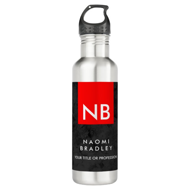 Monogram Red Grey Pattern Modern 710 Ml Water Bottle (Front)