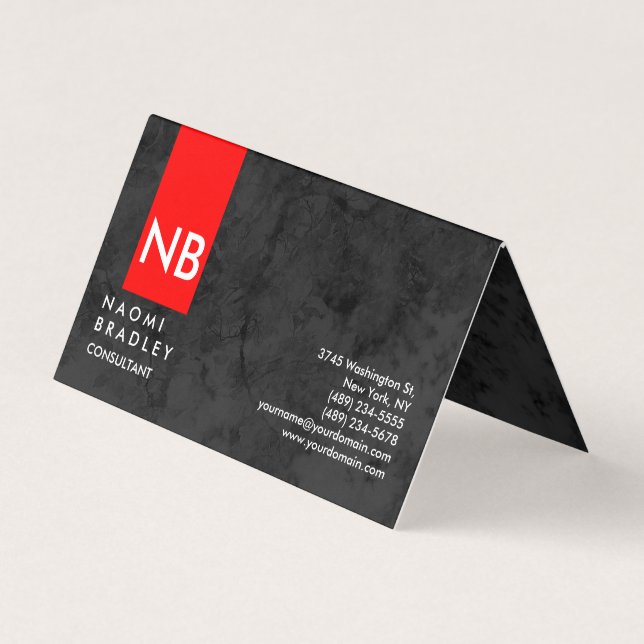 Monogram Red Grey Pattern Modern Consultant Business Card (Front)