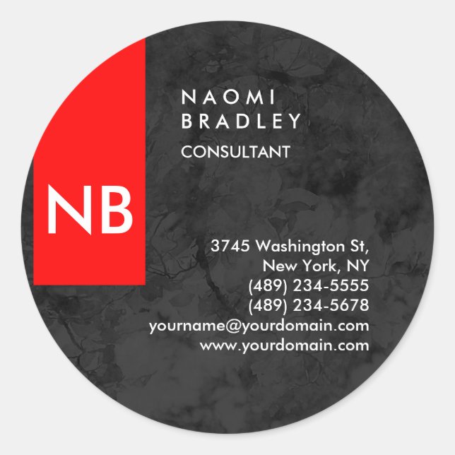 Monogram Red Grey Pattern Modern Consultant Classic Round Sticker (Front)