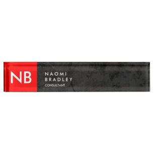 Monogram Red Grey Pattern Modern Nameplate